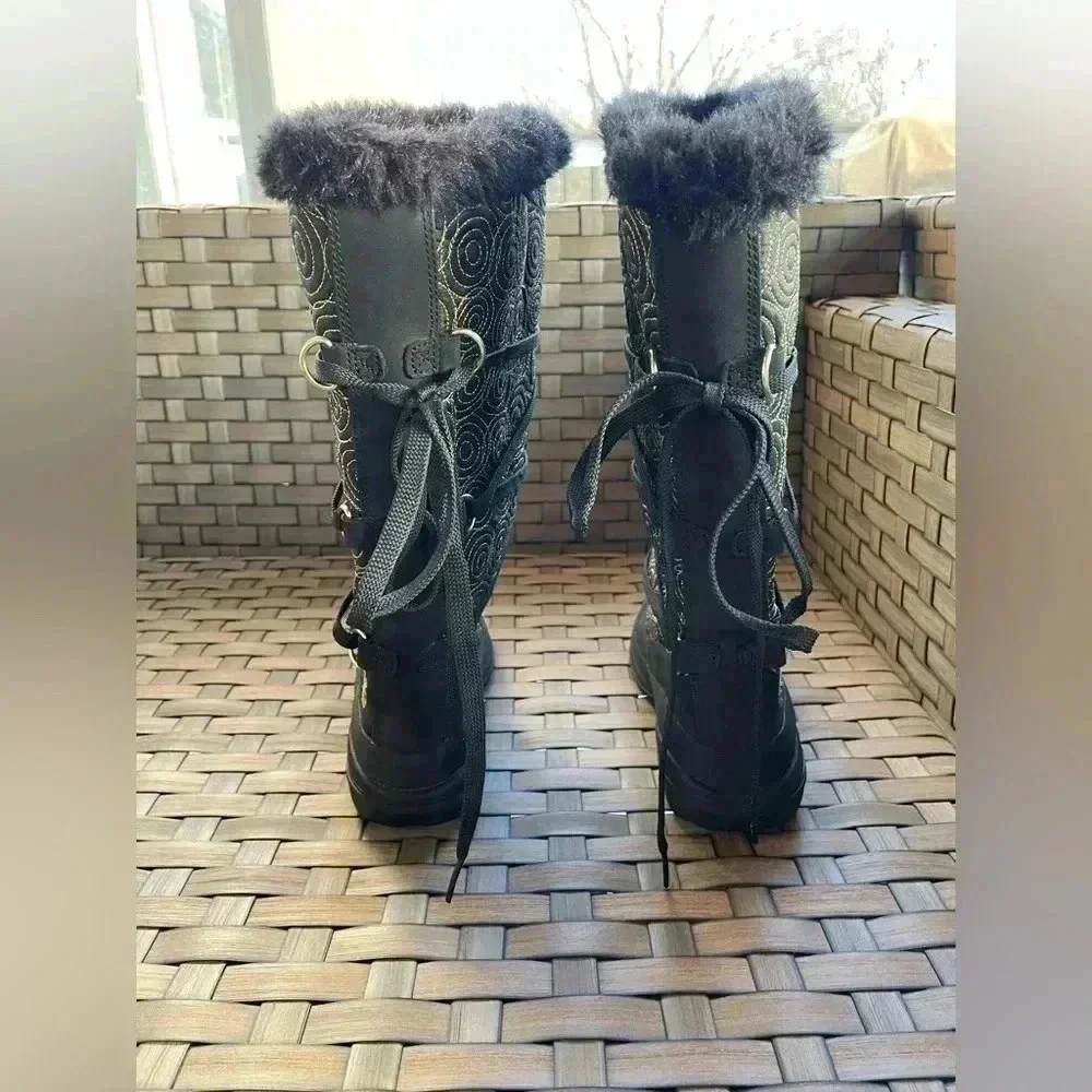 Timberland Women’s Black Waterproof‎ Leather & Gold Tall Fur Winter Boot Size 6